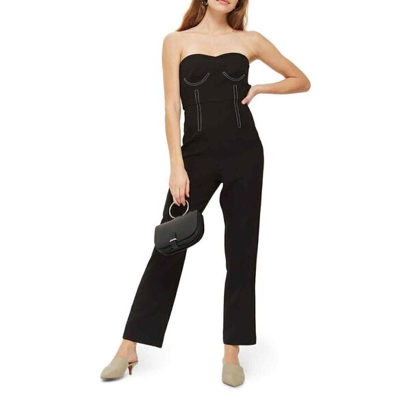 Topshop Women's Contrast Stitch Strapless Black Jumpsuit Size 8 35P09MBLK - Picture 5 of 12
